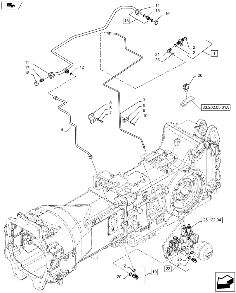 Схема запчастей Case IH PUMA 145 - (25.122.03[01B]) - VAR - 330414, 330427, 330429, 330430 - SUSPENDED FRONT AXLE - CONTROL VALVE LINES - D7286 (25) - FRONT AXLE SYSTEM