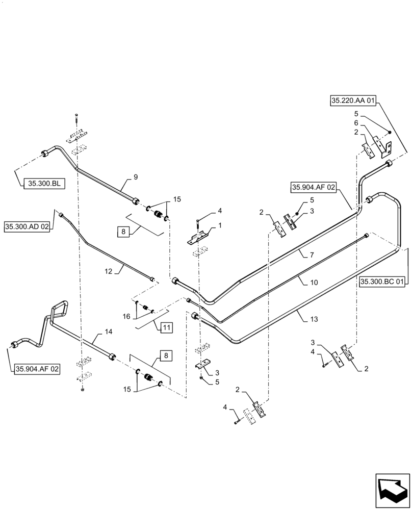 Схема запчастей Case IH 9230 - (35.300.BC[04]) - HYDRAULIC SYSTEM, ENGINE, TUBE (35) - HYDRAULIC SYSTEMS