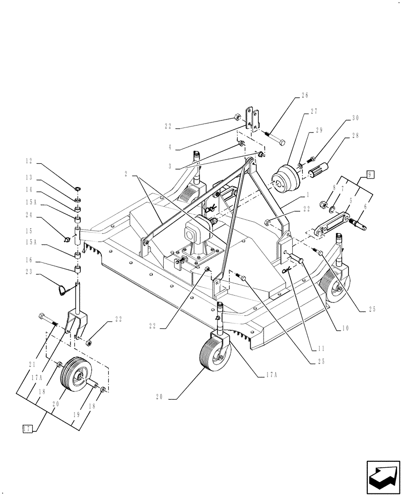 Схема запчастей Case IH RR72 - (012) - WHEEL SUPPORTS & 3 POINT HITCH FOR 60" MOWER 