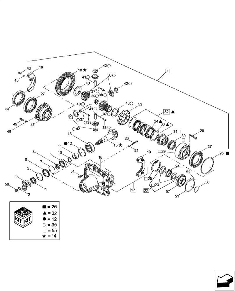 Схема запчастей Case IH MAGNUM 235 - (25.102.AD[05]) - CARRIER & DIFFERENTIAL, CLASS V, STANDARD AND SUSPENDED MFD - DANA (25) - FRONT AXLE SYSTEM