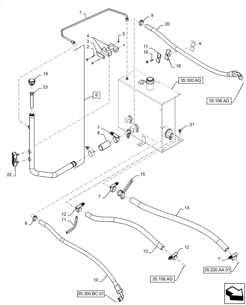 Схема запчастей Case IH 7230 - (35.300.04) - RESERVOIR HYDRAULIC HOSES (35) - HYDRAULIC SYSTEMS