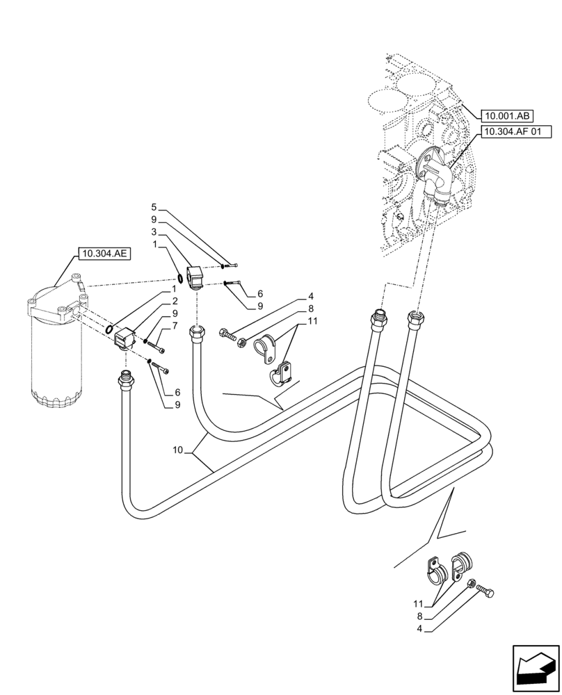 Схема запчастей Case IH F2CFE613A B006 - (10.304.AF[02]) - ENGINE OIL FILTER, LINE (10) - ENGINE