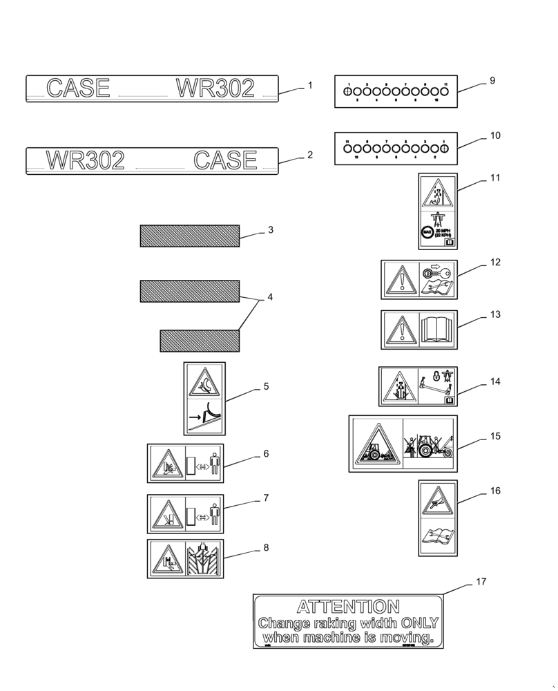 Схема запчастей Case IH WR302 - (90.108.AC) - DECAL, CAUTION, MODEL IDENTIFICATION (90) - PLATFORM, CAB, BODYWORK AND DECALS