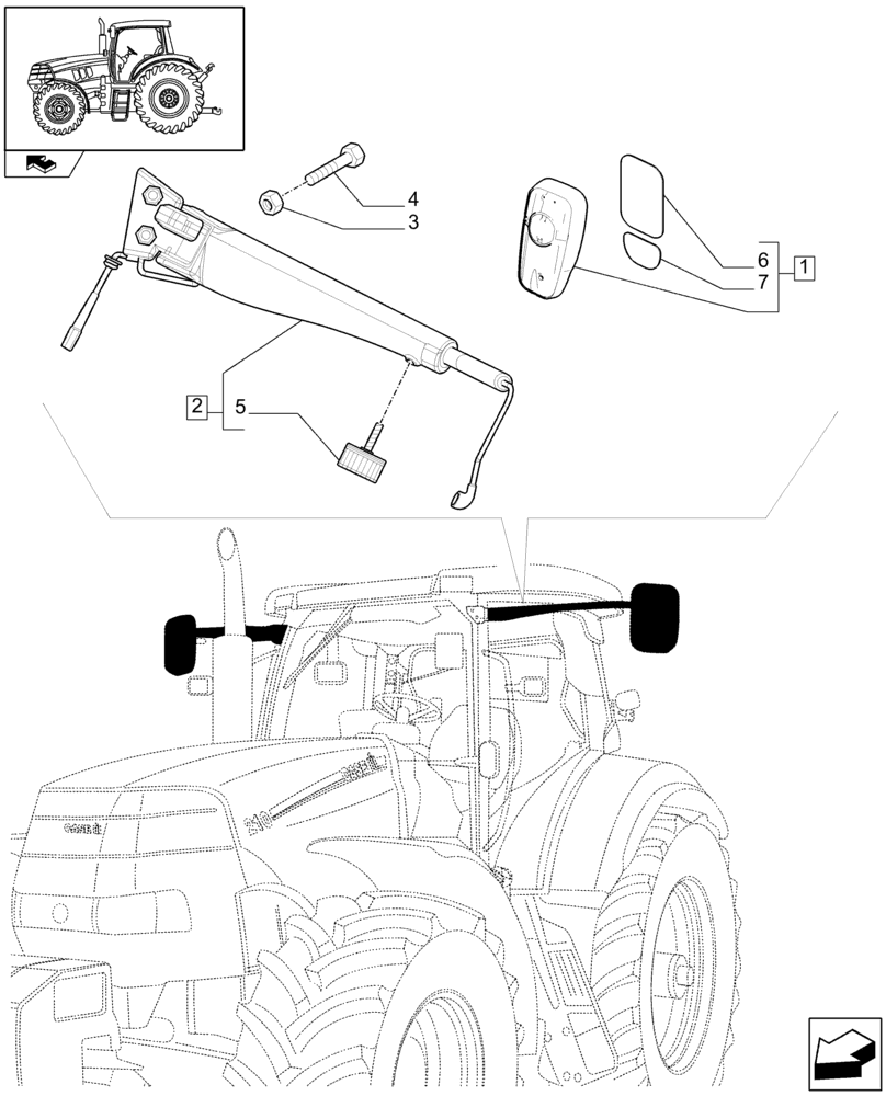 Схема запчастей Case IH PUMA 195 - (1.93.6/02[01A]) - (VAR.006-008-070-369) ELECTRIC,TELESCOPIC SHATTERPROOF REAR VIEW MIRROR - D9027 (10) - OPERATORS PLATFORM/CAB