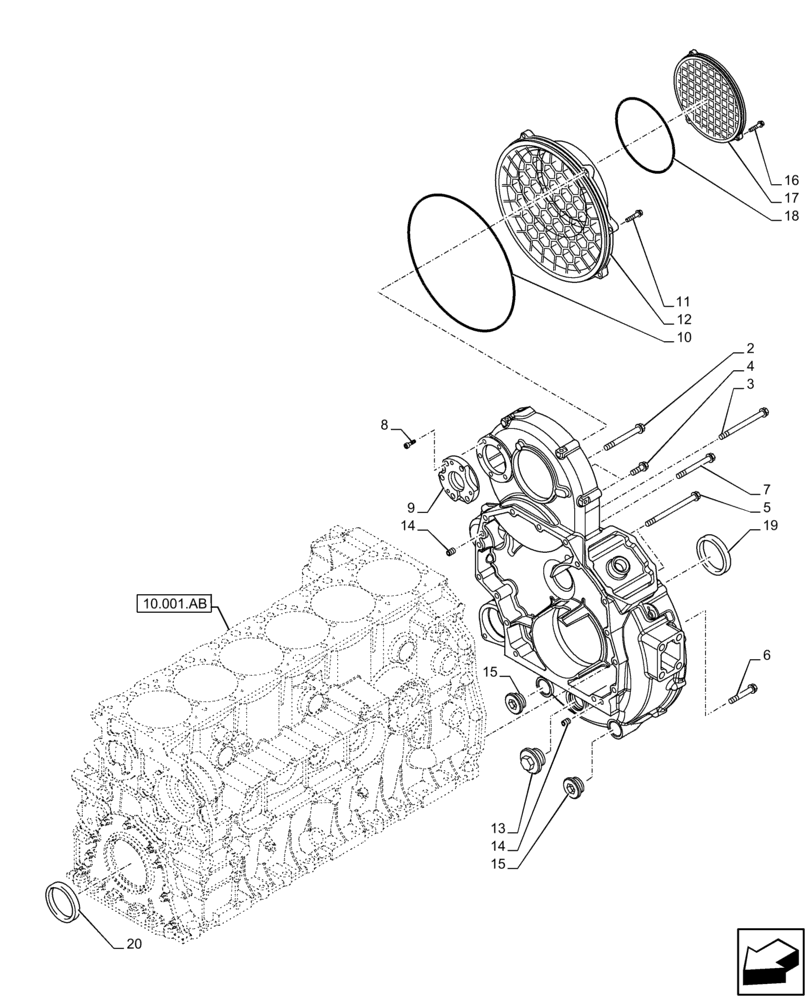 Схема запчастей Case IH F2CFE613A B006 - (10.102.AK) - CRANKCASE, COVER (10) - ENGINE