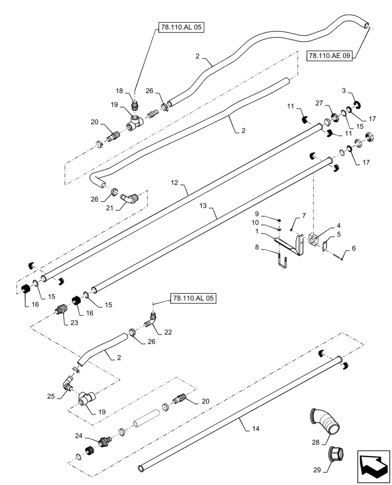 Схема запчастей Case IH PATRIOT 3240 - (78.110.AE[13]) - SPRAYBAR, 90 AND 100, 6 SECTION, 20" SPACING, LH INNER (78) - SPRAYING