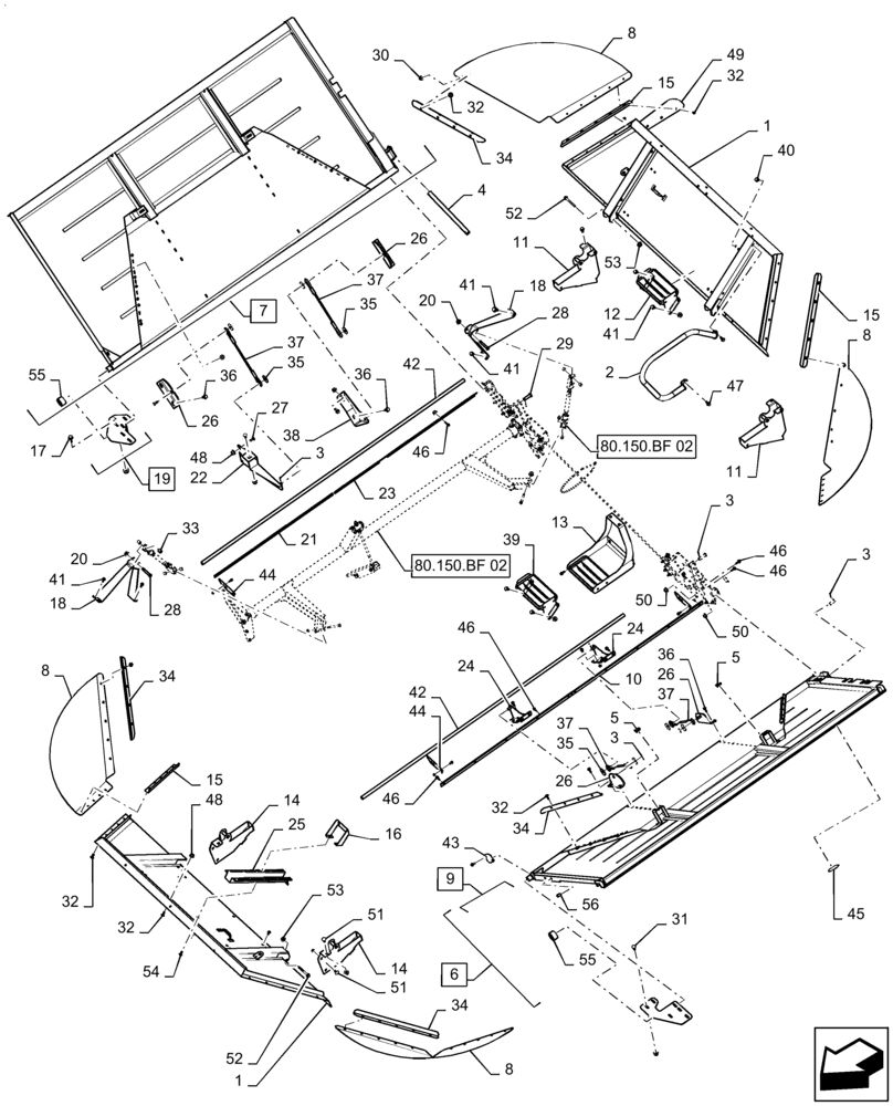 Схема запчастей Case IH 7230 - (80.150.BF[01]) - VAR - 425252056, 425252066, 425373006, 425373016 - COVER, GRAIN TANK (80) - CROP STORAGE/UNLOADING