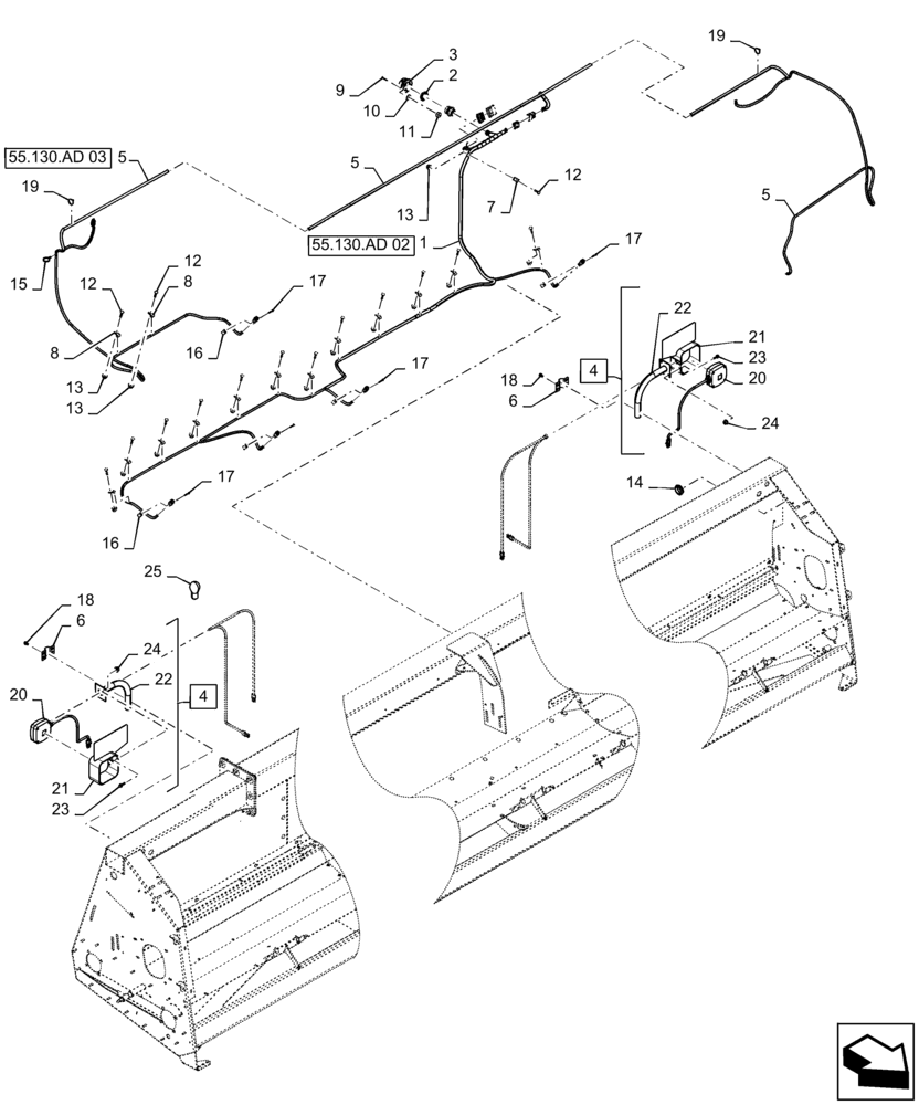 Схема запчастей Case IH 4416-30 - (55.130.AD[01]) - HEADER, ELECTRICAL (55) - ELECTRICAL SYSTEMS