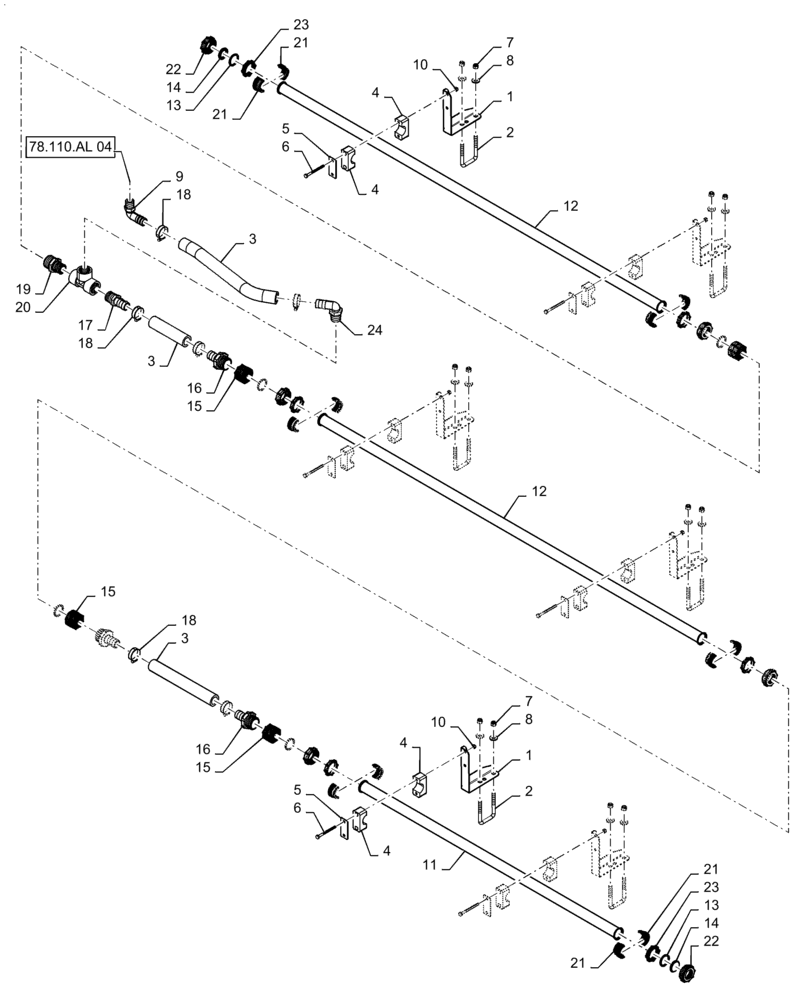 Схема запчастей Case IH PATRIOT 3240 - (78.110.AE[04]) - SPRAYBAR, 90, 5 SECTION, 20" SPACING, RH INNER, BSN YGT042519 (78) - SPRAYING