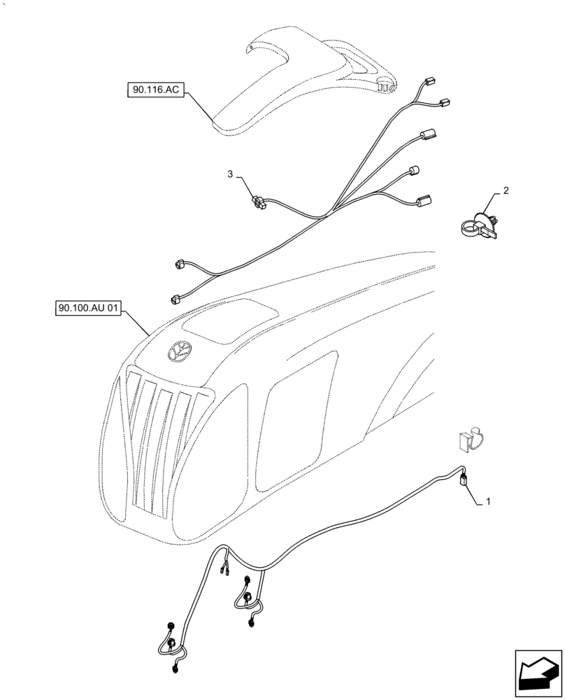 Схема запчастей Case IH PUMA1854 - (55.511.AC) - FRONT HOOD, REAR FENDER CABLE (55) - ELECTRICAL SYSTEMS