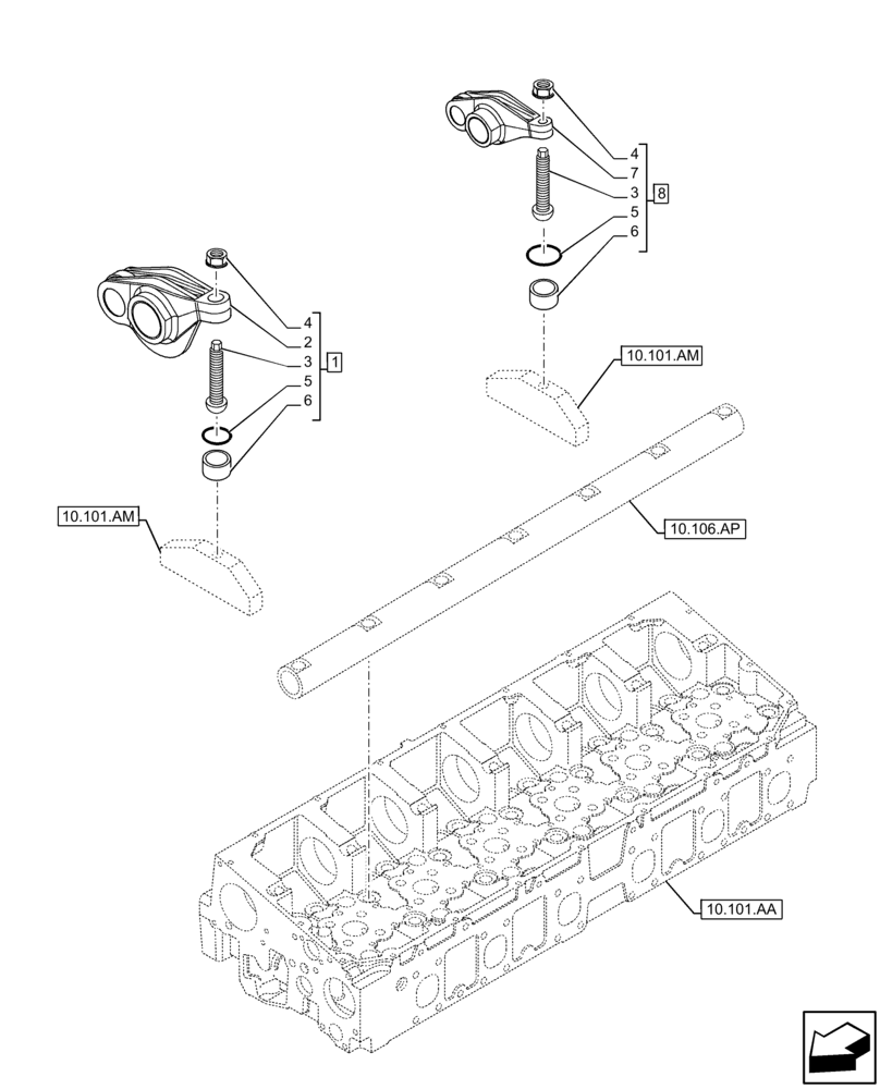 Схема запчастей Case IH F2CFE613A B006 - (10.106.AO) - ROCKER ARM (10) - ENGINE