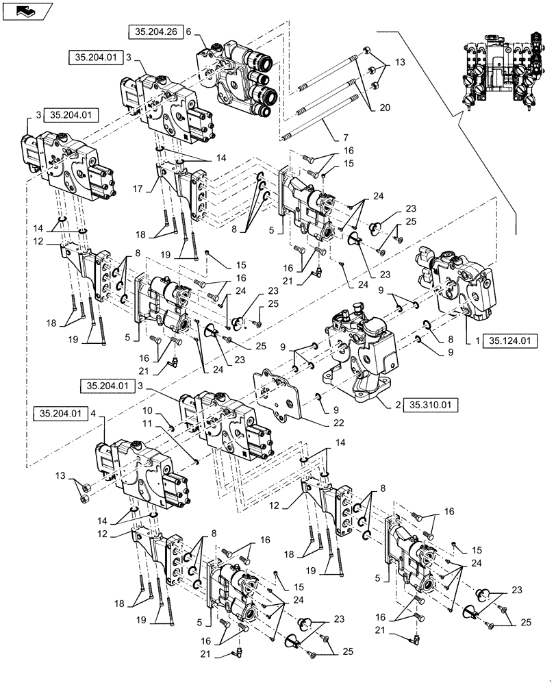 Схема запчастей Case IH MAGNUM 225 - (35.204.24) - REMOTE HYDRAULIC VALVE 4 STACK - ASN ZCRH01492 (35) - HYDRAULIC SYSTEMS