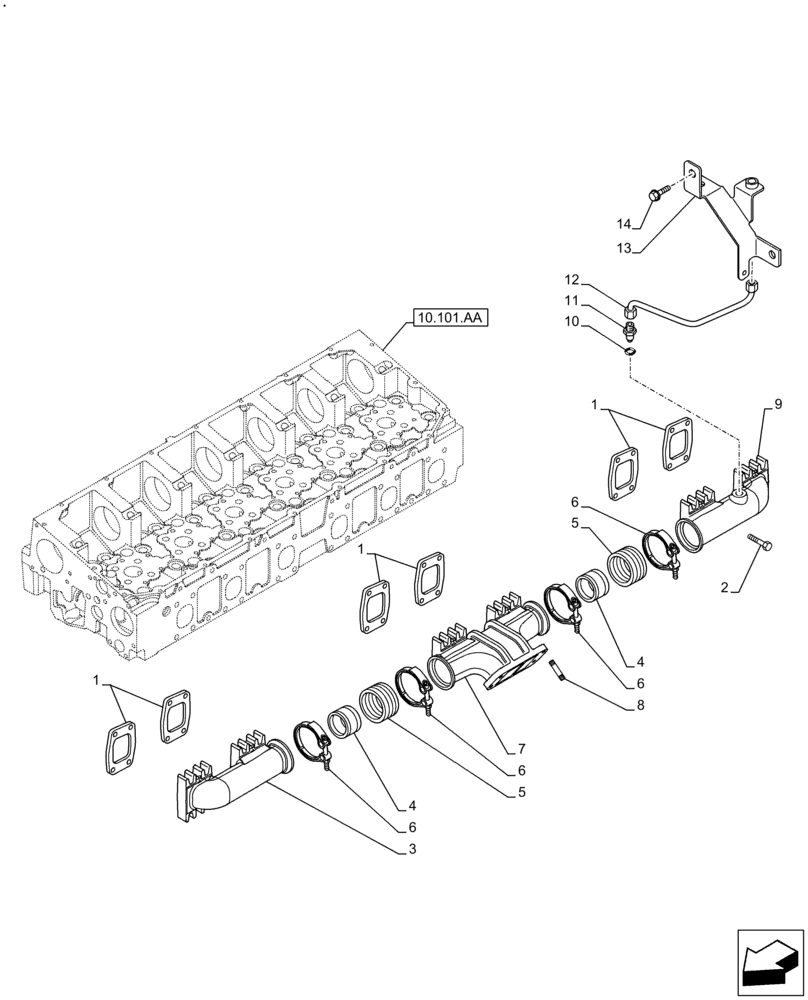 Схема запчастей Case IH F2CFE613E B006 - (10.254.AC) - EXHAUST MANIFOLD (10) - ENGINE