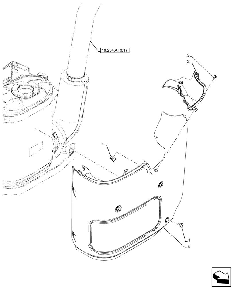 Схема запчастей Case IH FARMALL 110C - (10.254.AI[02]) - VAR - 743593 - EXHAUST SYSTEM W/ MUFFLER, SHIELD, W/O FRONT LOADER (10) - ENGINE