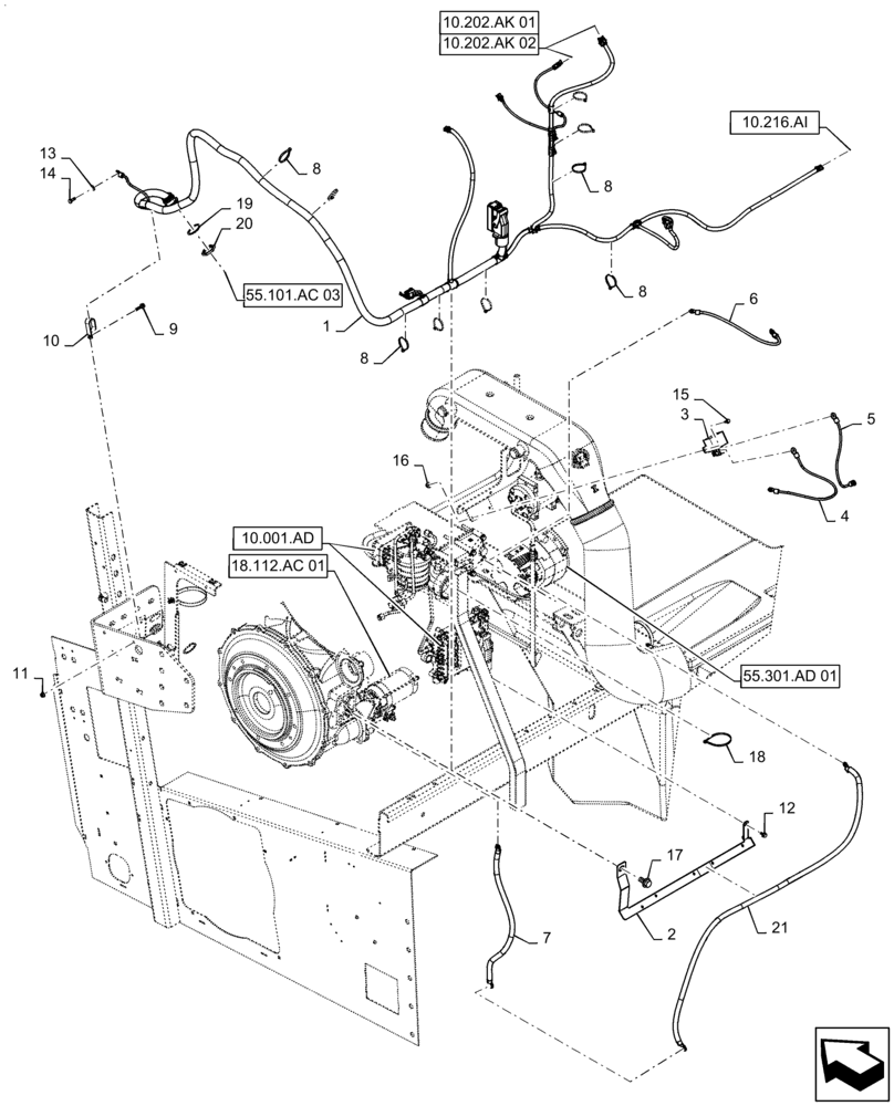 Схема запчастей Case IH 7230 - (55.015.AB[01]) - WIRE HARNESS, ENGINE- 7230 (55) - ELECTRICAL SYSTEMS