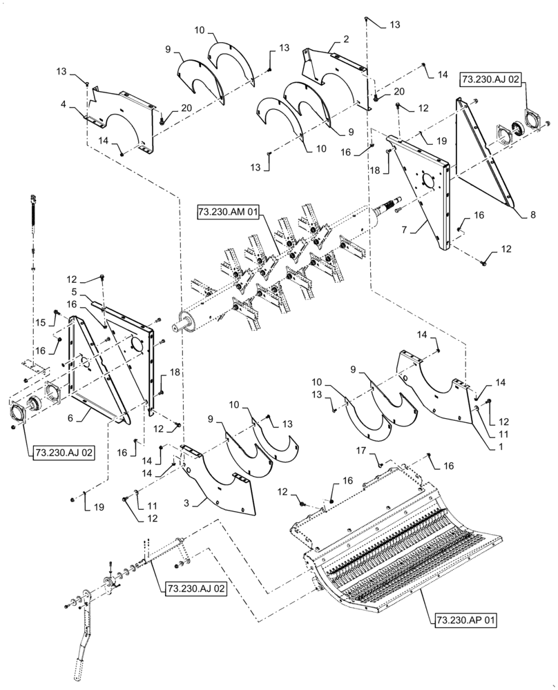 Схема запчастей Case IH 5140 - (73.230.AJ[01]) - VAR - 425535 - STRAW CHOPPER, SUPPORT FRAME, FLAIL (73) - RESIDUE HANDLING