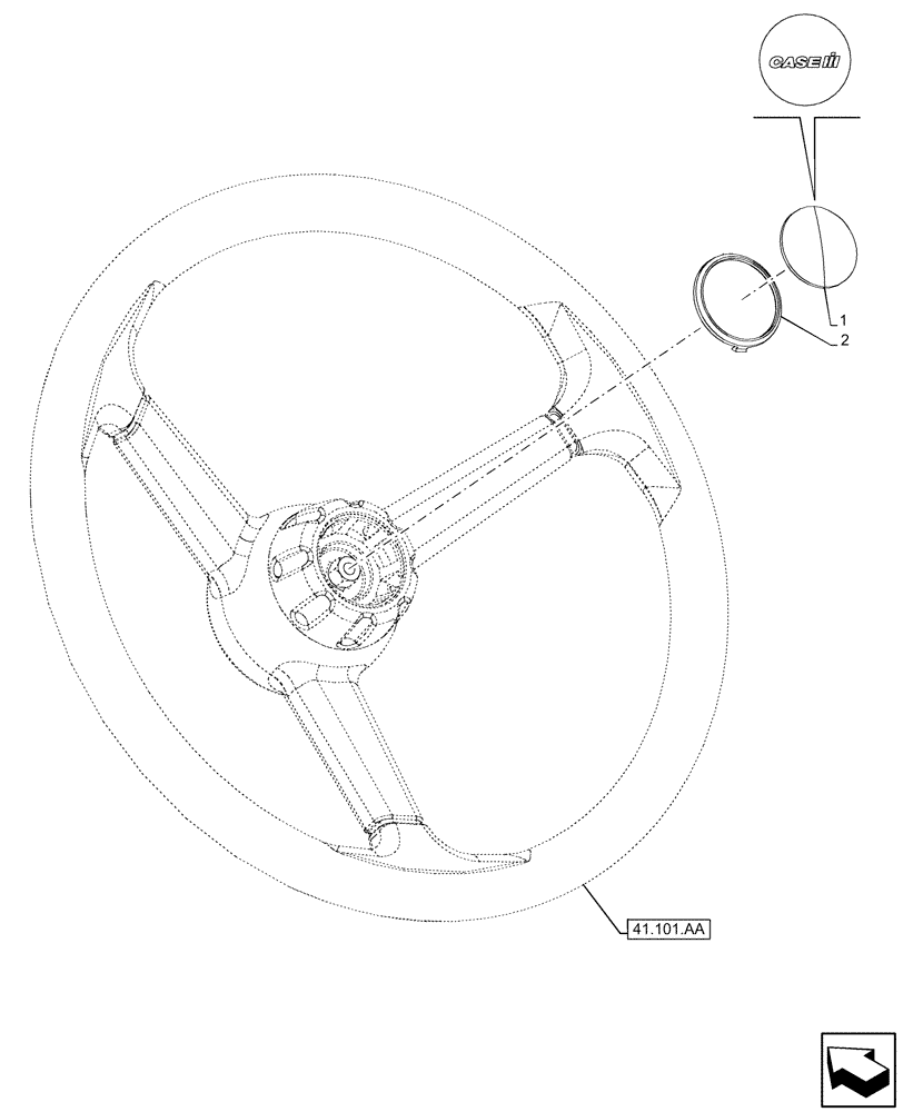 Схема запчастей Case IH MAXXUM 115 - (90.108.AD[01]) - VAR - 391152 - STEERING WHEEL, EMBLEM (90) - PLATFORM, CAB, BODYWORK AND DECALS