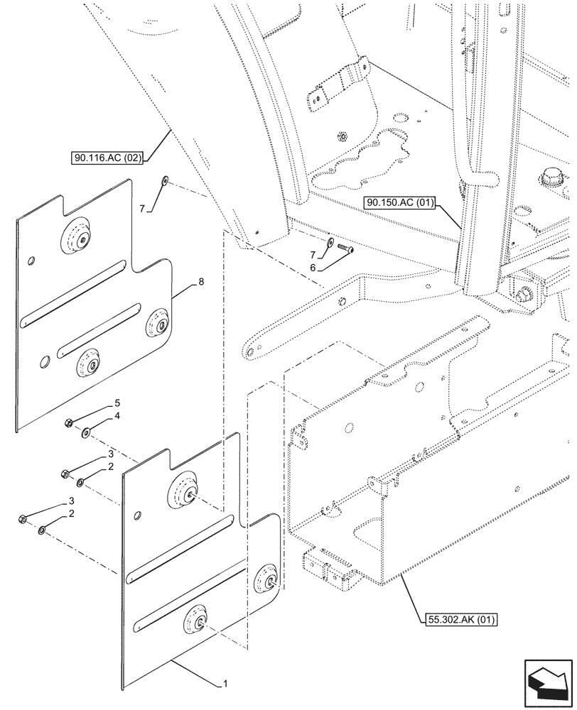 Схема запчастей Case IH MAXXUM 115 - (90.116.AG[03]) - VAR - 743777, 391153 - MUDGUARD, RIGHT SIDE (90) - PLATFORM, CAB, BODYWORK AND DECALS