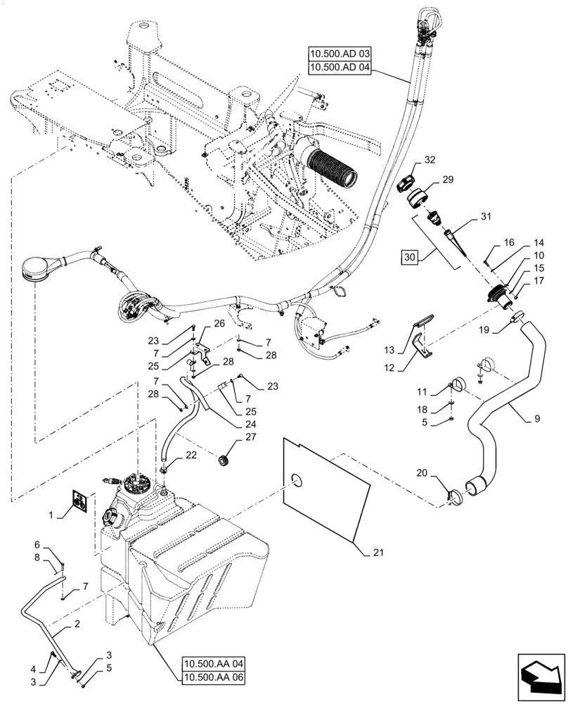 Схема запчастей Case IH STEIGER 370 - (10.500.AA[05]) - DEF/ADBLUE TANK LINES, ASN ZFF304814 (10) - ENGINE