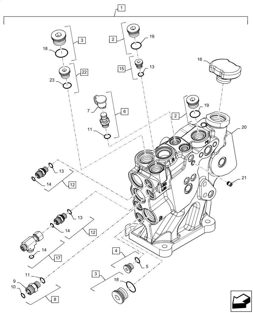 Схема запчастей Case IH MAGNUM 180 - (35.204.BV[02]) - VALVE SECTION, MANIFOLD, TWIN FLOW (35) - HYDRAULIC SYSTEMS