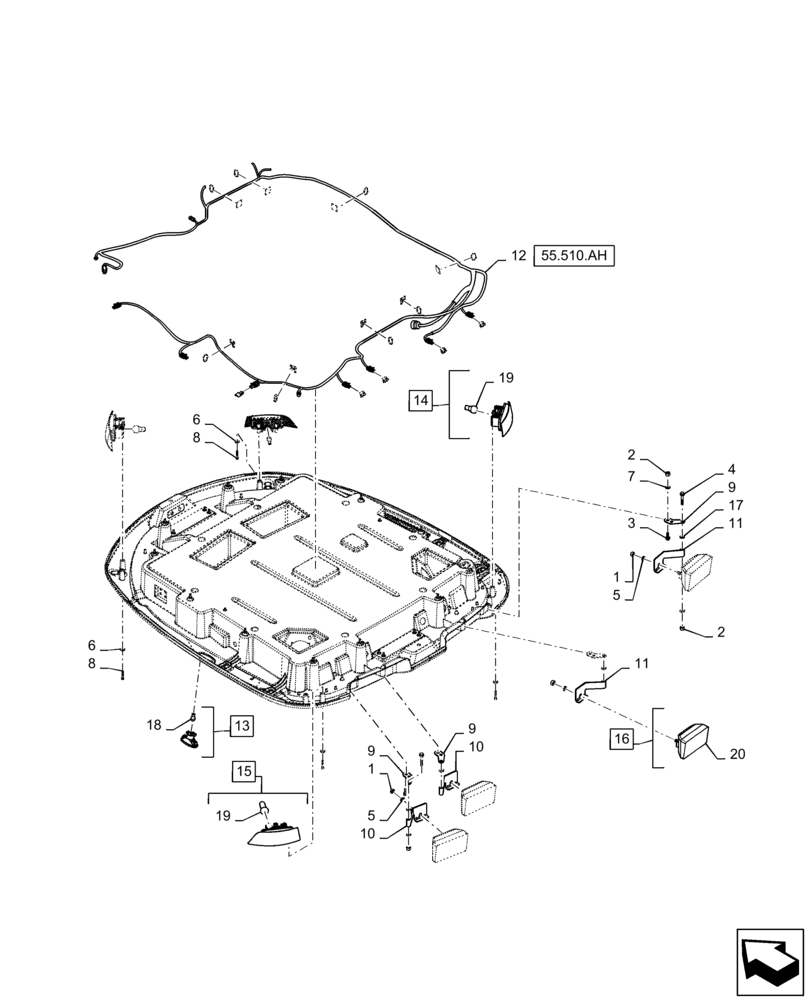 Схема запчастей Case IH QUADTRAC 500 - (55.404.BS[07]) - CAB ROOF LIGHT (55) - ELECTRICAL SYSTEMS