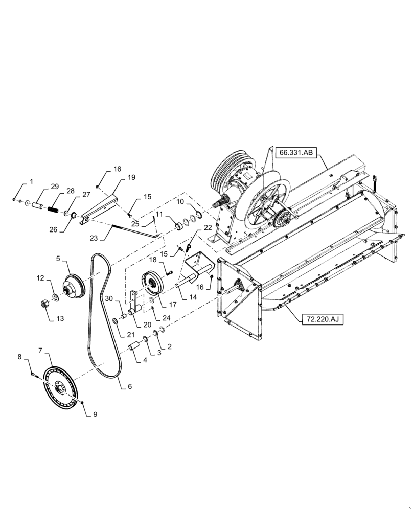 Схема запчастей Case IH 6140 - (72.220.AB) - VAR - 425115 - BEATER PULLEY & TENSIONER (72) - SEPARATION