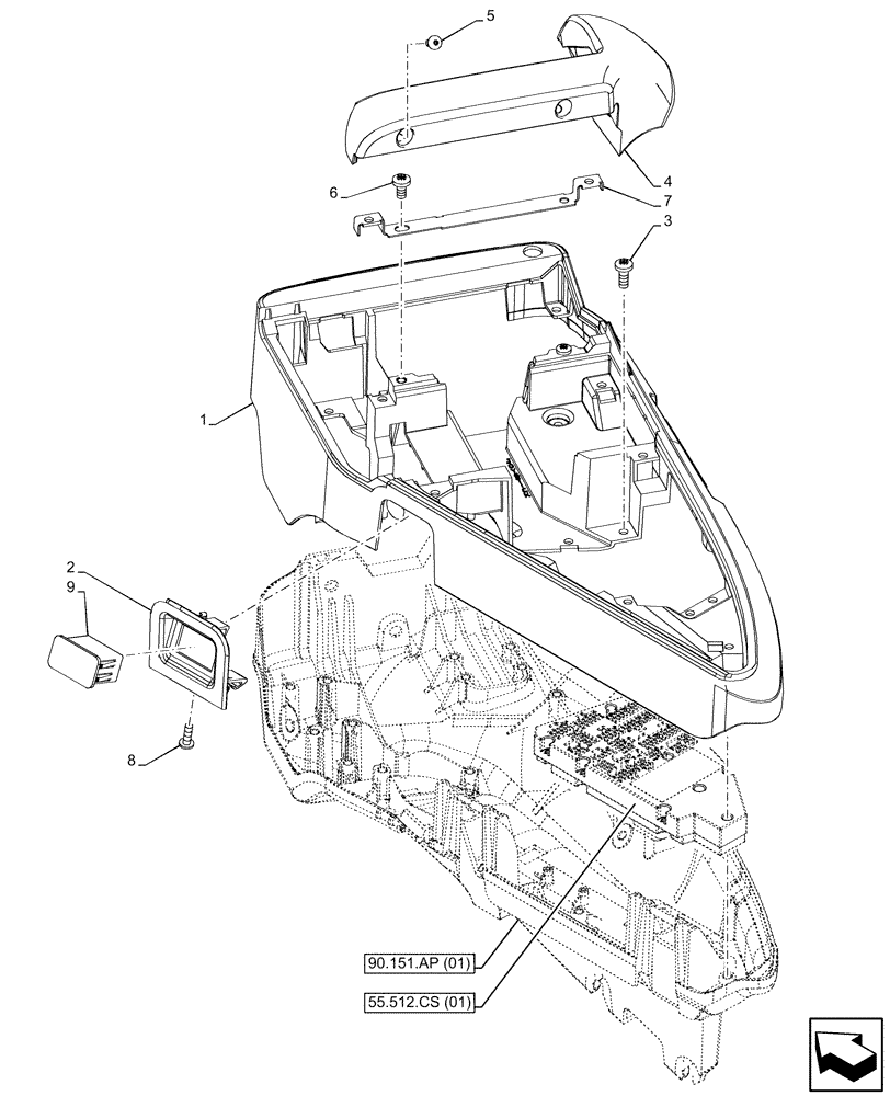 Схема запчастей Case IH MAXXUM 115 - (90.151.AH[03]) - VAR - 392021 - GARU ARMREST, COVER (90) - PLATFORM, CAB, BODYWORK AND DECALS