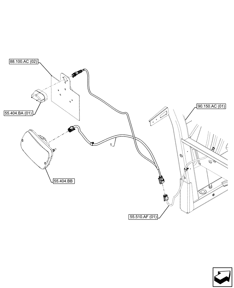 Схема запчастей Case IH MAXXUM 135 - (55.404.BA[02]) - VAR - 743789 - LICENSE PLATE LIGHT, HARNESS (55) - ELECTRICAL SYSTEMS