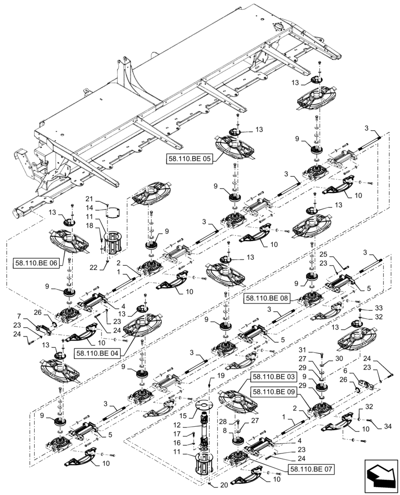 Схема запчастей Case IH DC163 - (58.110.BE[02]) - CUTTERBAR, 10-DISC, BASIC (58) - ATTACHMENTS/HEADERS