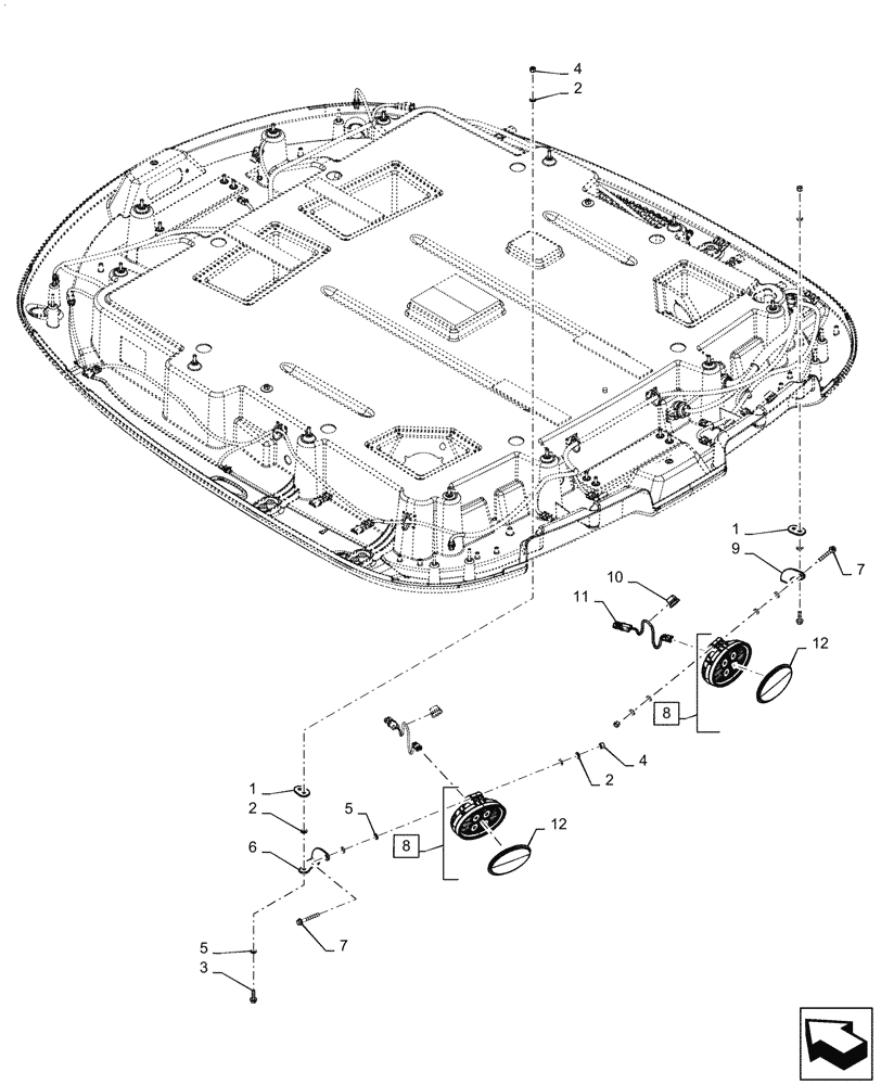 Схема запчастей Case IH QUADTRAC 470 - (55.404.BS[08]) - VAR - 449677, 449678 - REAR CAB ROOF LIGHT, LED, ASN ZFF308001 (55) - ELECTRICAL SYSTEMS