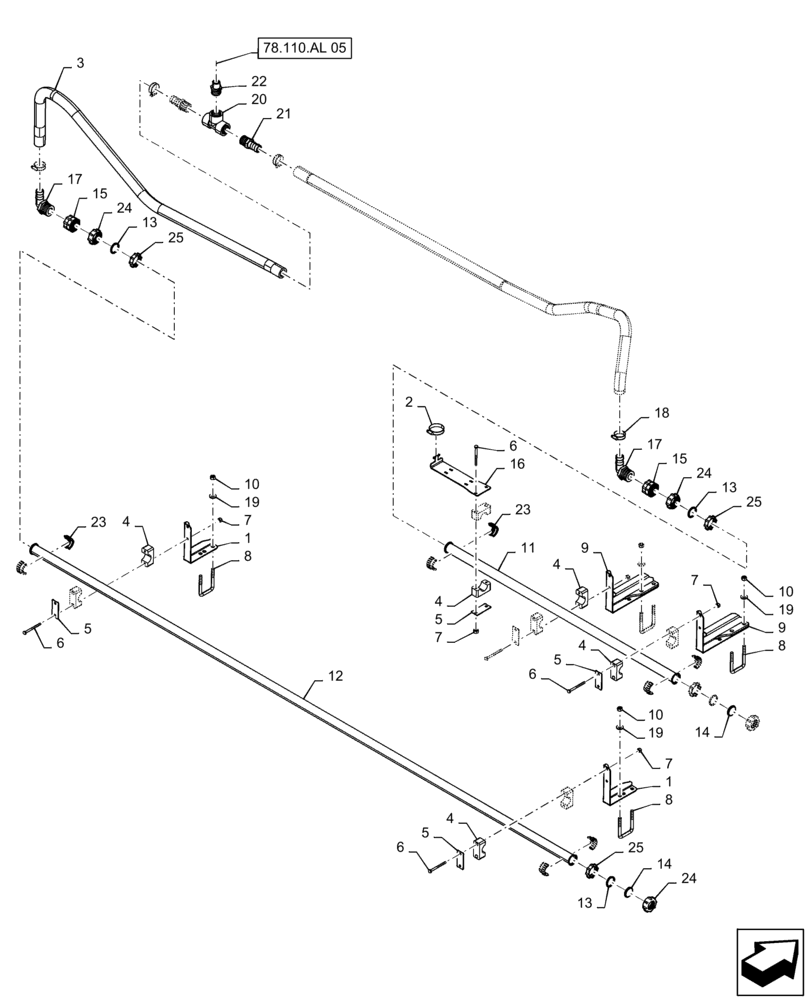 Схема запчастей Case IH PATRIOT 3240 - (78.110.AE[05]) - SPRAYBAR, 90, 5 SECTION, 20" SPACING, RH OUTER AND BREAKAWAY, BSN YGT042519 (78) - SPRAYING