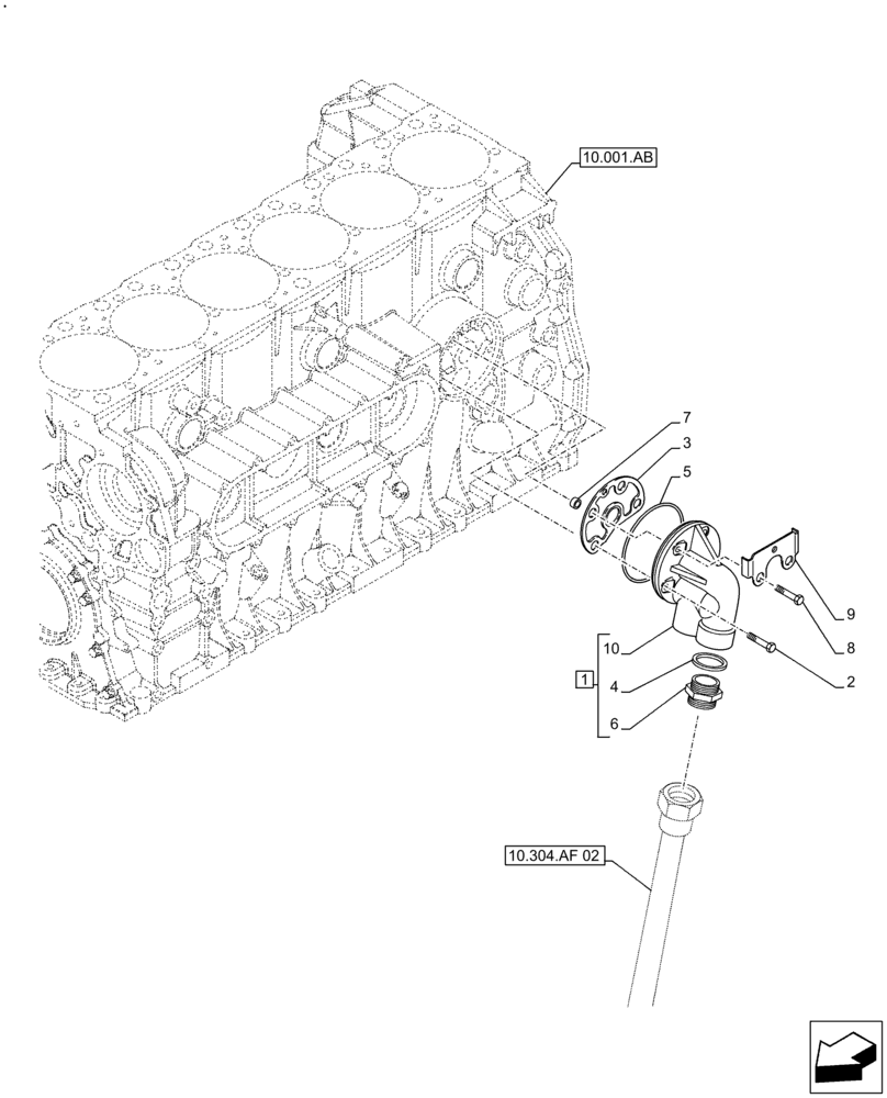 Схема запчастей Case IH F2CFE613A B006 - (10.304.AF[01]) - ENGINE OIL FILTER, LUBRICATION LINE, LINE (10) - ENGINE