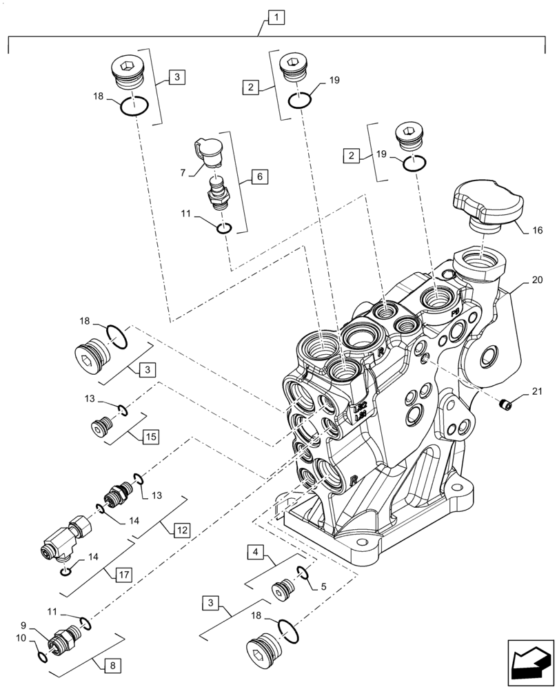 Схема запчастей Case IH MAGNUM 200 - (35.204.BV[01]) - VALVE SECTION, MANIFOLD, STANDARD (35) - HYDRAULIC SYSTEMS