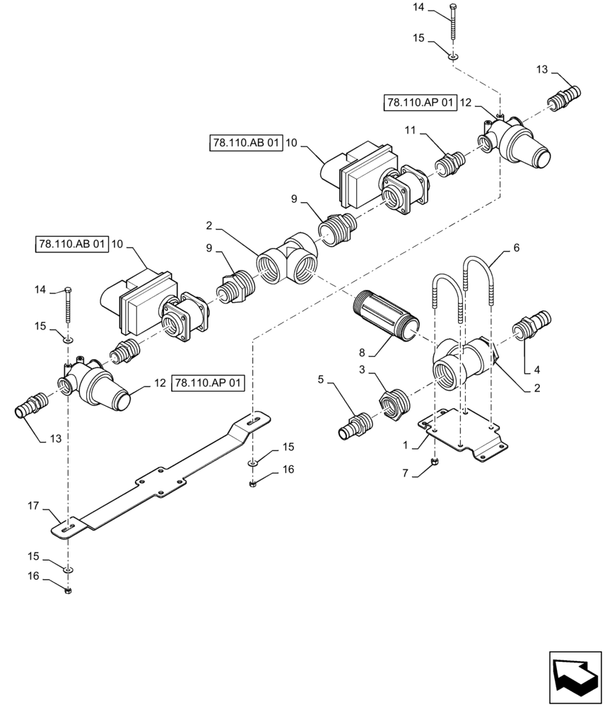 Схема запчастей Case IH PATRIOT 4440 - (78.110.AB[10]) - 90 / 100, 6 SECTION, INNER, BOOM SHUT OFF VALVE, LH, RH, BSN YGT 044001 (78) - SPRAYING