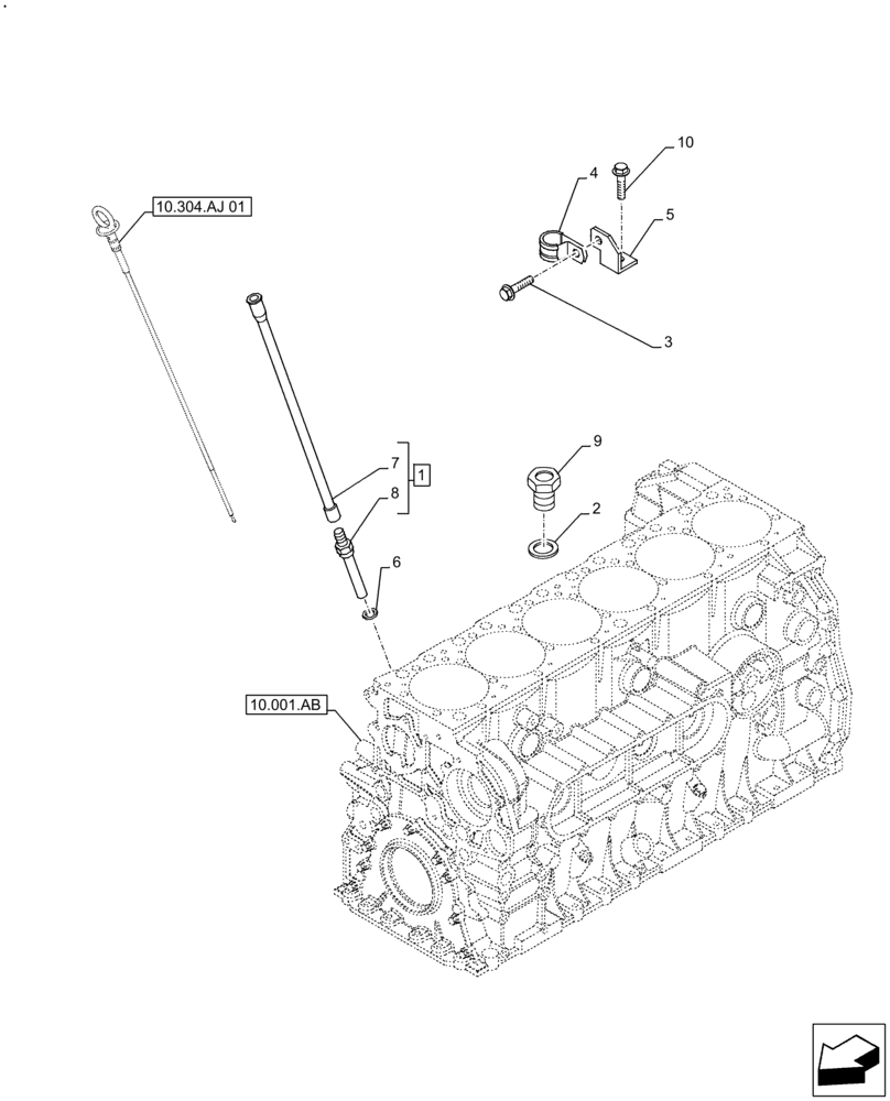 Схема запчастей Case IH F2CFE613A B006 - (10.304.AJ[02]) - ENGINE OIL, DIPSTICK (10) - ENGINE