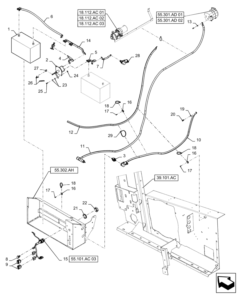 Схема запчастей Case IH 9230 - (55.302.AX) - WIRE HARNESS, BATTERY - CABLES (55) - ELECTRICAL SYSTEMS