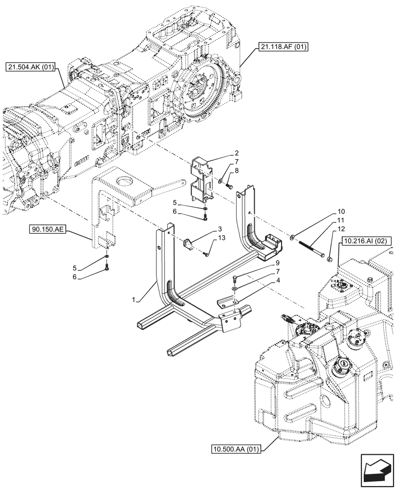 Схема запчастей Case IH MAXXUM 135 - (10.216.AI[01]) - VAR - 390142, 758404 - FUEL TANK, SUPPORT (10) - ENGINE