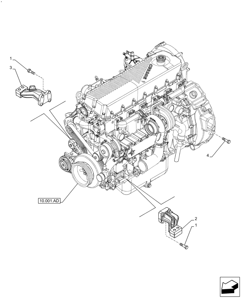 Схема запчастей Case IH F2CFE613E B006 - (10.001.AK[2]) - ENGINE, SUPPORT (10) - ENGINE