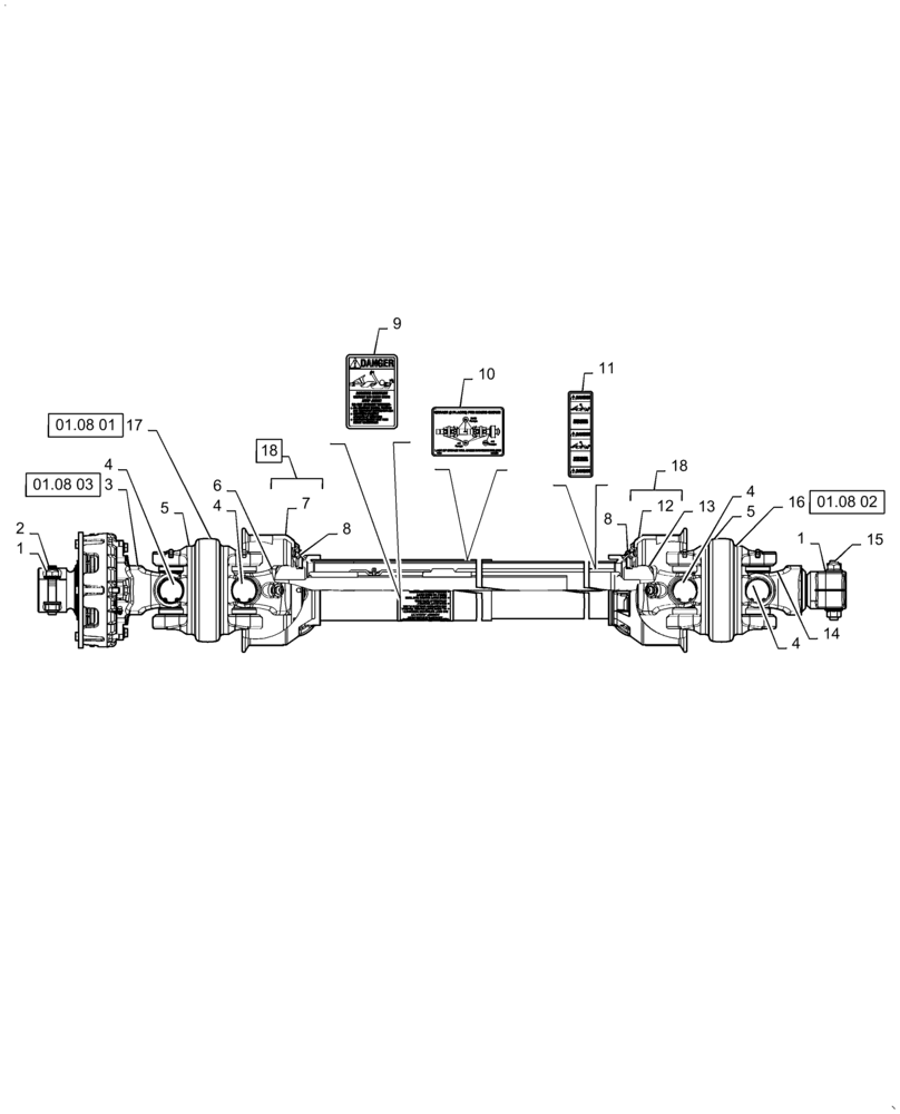 Схема запчастей Case IH DC102 - (01.08[04]) - SECONDARY PTO, STANDARD, WEASLER (01) - PTO DRIVE SHAFT