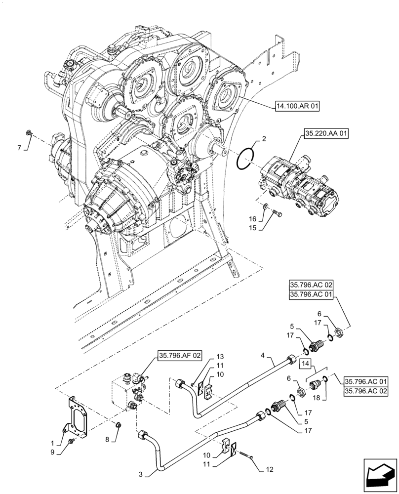 Схема запчастей Case IH 7230 - (35.796.AF[01]) - CHAFF SPREADER, HYDRAULIC LINE, PUMP (35) - HYDRAULIC SYSTEMS