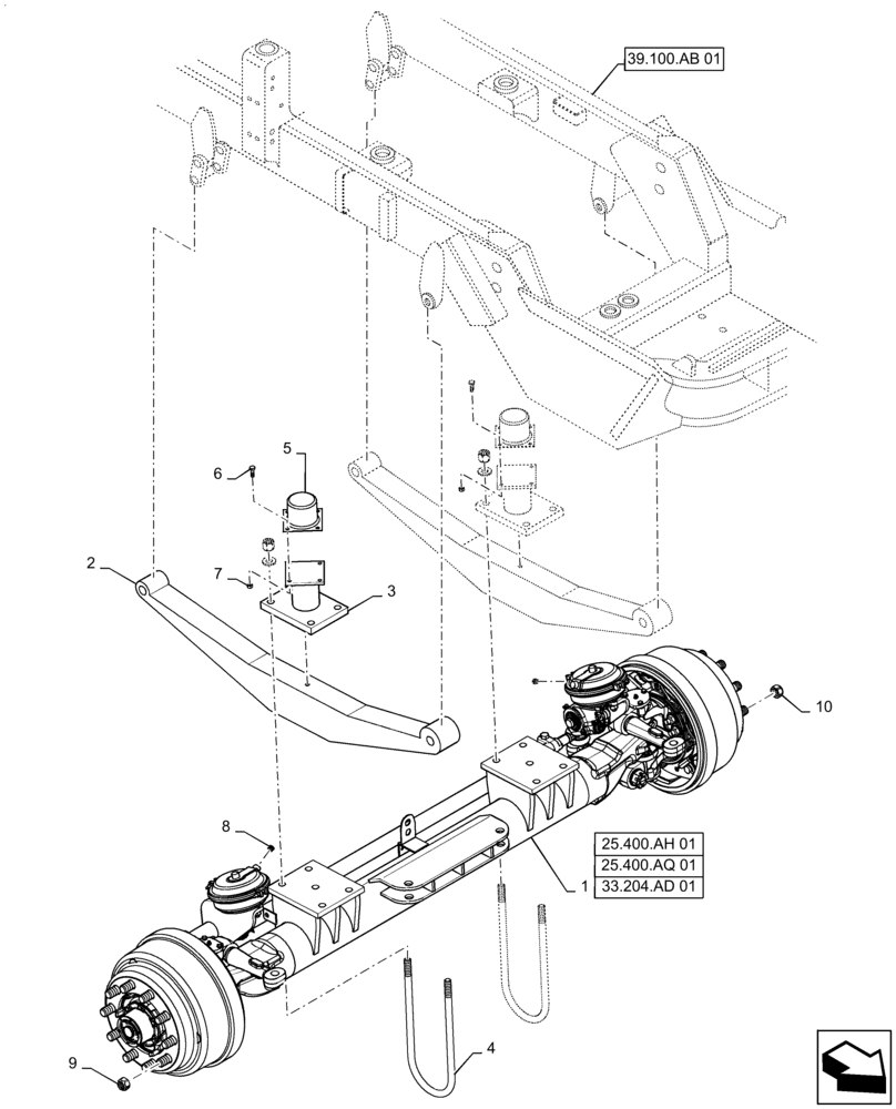 Схема запчастей Case IH TITAN 4540 - (25.400.AM[01]) - FRONT AXLE AND LEAF SPRING (25) - FRONT AXLE SYSTEM