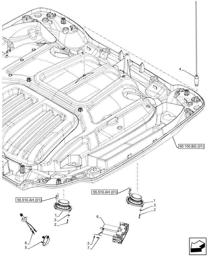 Схема запчастей Case IH MAXXUM 135 - (55.512.AA[01]) - VAR - 390653 - LOW PROFILE ROOF, RADIO, PREDISPOSITION, ANTENNA, EU (55) - ELECTRICAL SYSTEMS