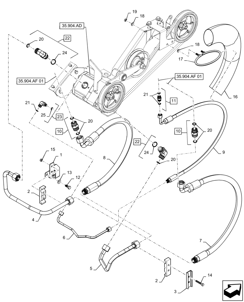 Схема запчастей Case IH 7230 - (35.904.AF[04]) - VAR - 425528 - DRIVE, FAN (35) - HYDRAULIC SYSTEMS