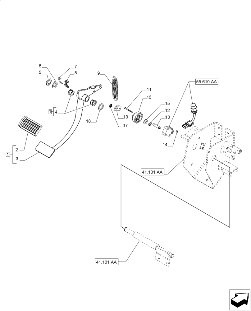 Схема запчастей Case IH MAGNUM 235 - (18.100.AF) - PEDAL, INCHING (18) - CLUTCH