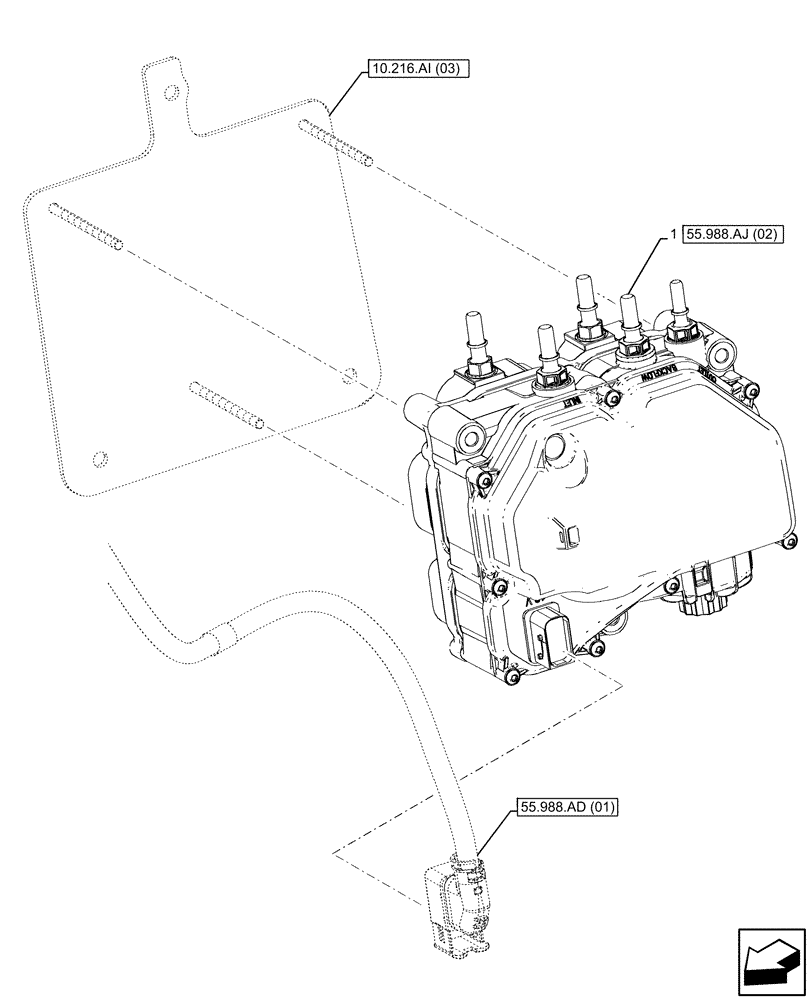 Схема запчастей Case IH MAXXUM 115 - (55.988.AJ[01]) - VAR - 390142, 758404, 758405, 758406, 758922, 758923 - DEF/ADBLUE™, MODULE (55) - ELECTRICAL SYSTEMS