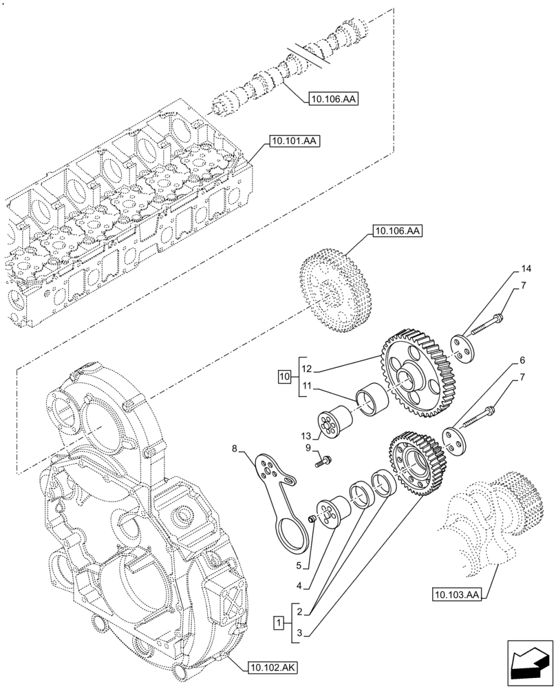 Схема запчастей Case IH F2CFE613A B006 - (10.106.AG) - GEAR, DRIVE (10) - ENGINE