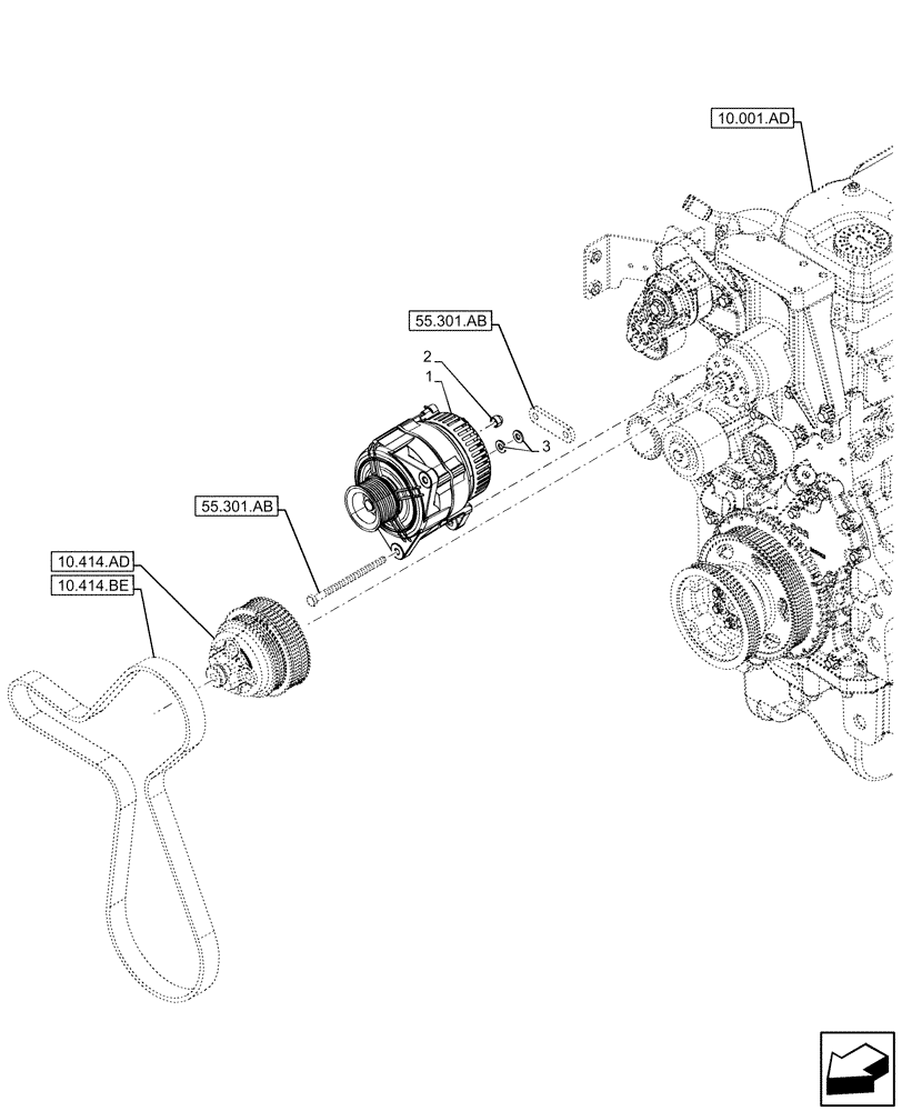 Схема запчастей Case IH MAXXUM 145 - (55.301.AA[01]) - VAR - 391192 - ALTERNATOR (120 A) (55) - ELECTRICAL SYSTEMS