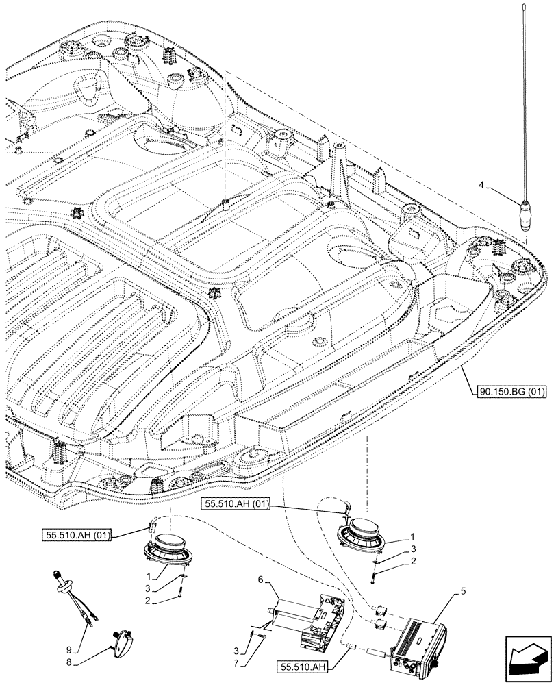 Схема запчастей Case IH MAXXUM 145 - (55.512.AA[05]) - VAR - 743711 - LOW PROFILE ROOF, W/ HIGH PERFORMANCE SPEAKERS, RADIO, ANTENNA, EU (55) - ELECTRICAL SYSTEMS