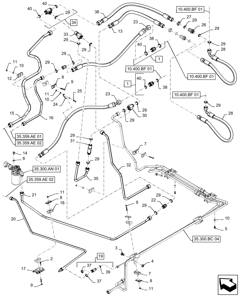 Схема запчастей Case IH 7230 - (35.300.BC[03]) - HYDRAULIC SYSTEM, ENGINE (35) - HYDRAULIC SYSTEMS