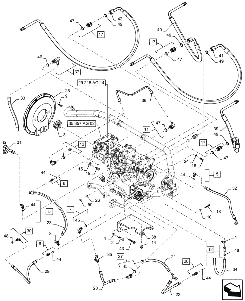 Схема запчастей Case IH TR340 - (29.204.AB[05]) - HYDROSTATIC PUMP, DRIVE LINES, EHF (19-NOV-2015 & PRIOR) (29) - HYDROSTATIC DRIVE